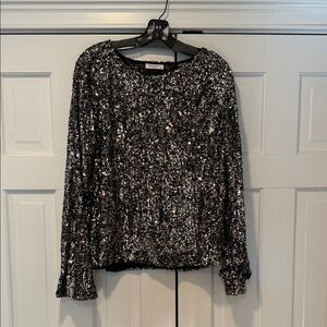 Equipment Abeline Black Sequin Long Sleeve Blouse